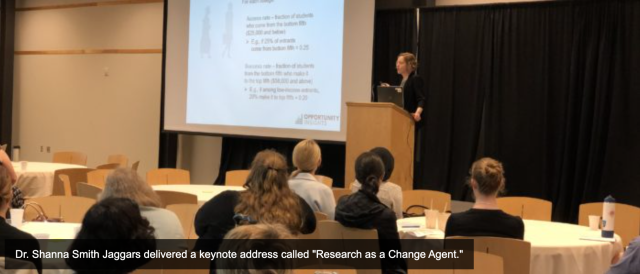 Dr. Shanna Smith Jaggars delivered a 2019 keynote address called "Research as a Change Agent."